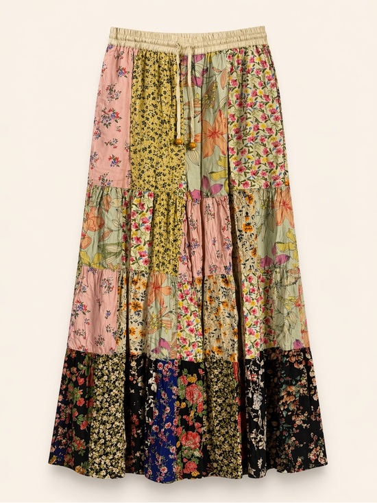 Young Threads Pants - Young Threads Patchwork Floral Wide Leg Pants